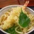 天ぷらうどん：海老の天ぷらを贅沢に使った一品。手打ちうどんの歯ごたえ、のどごしとあわせてお楽しみください。